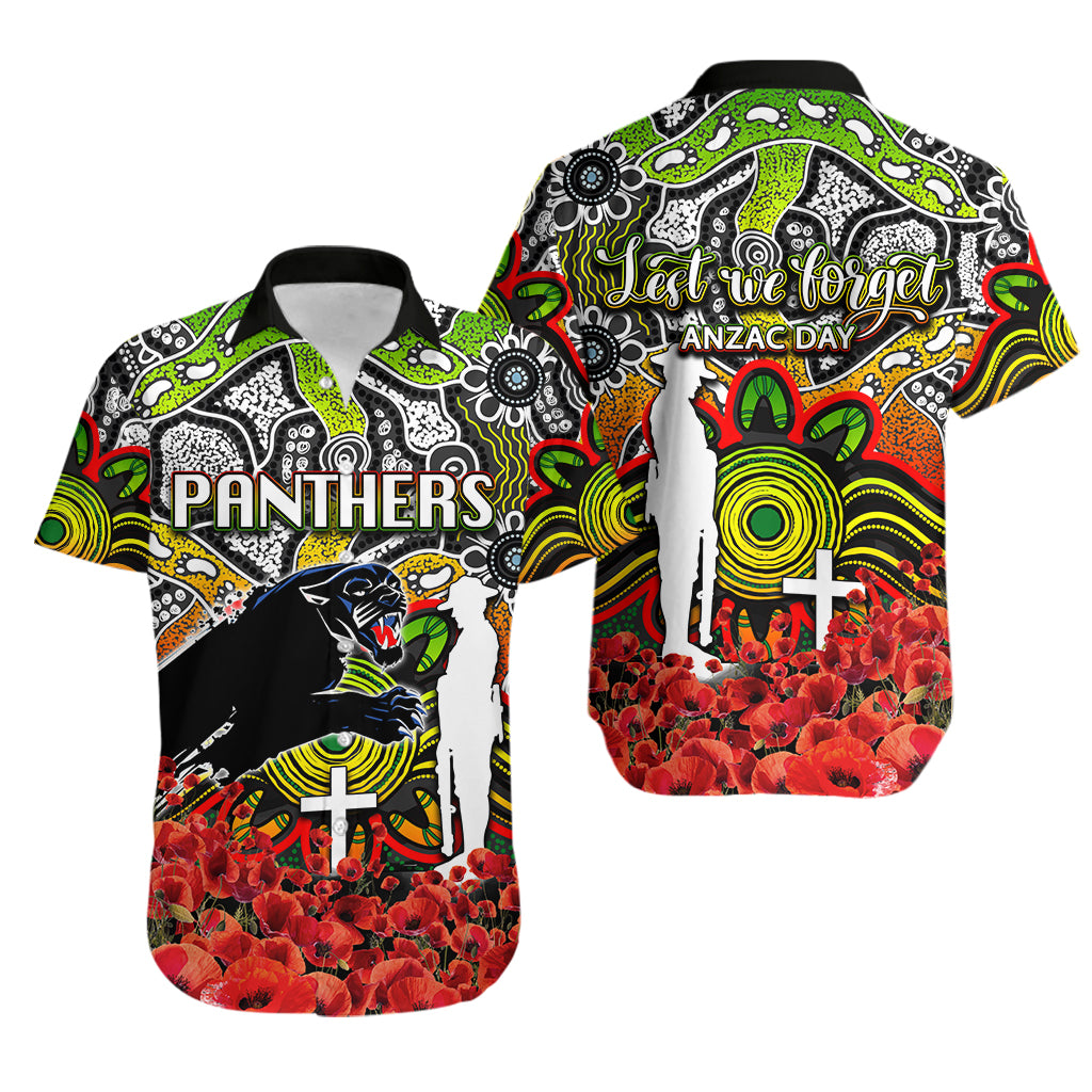 Panthers Hawaiian Shirt Anzac Day Poppy Flowers With Aboriginal