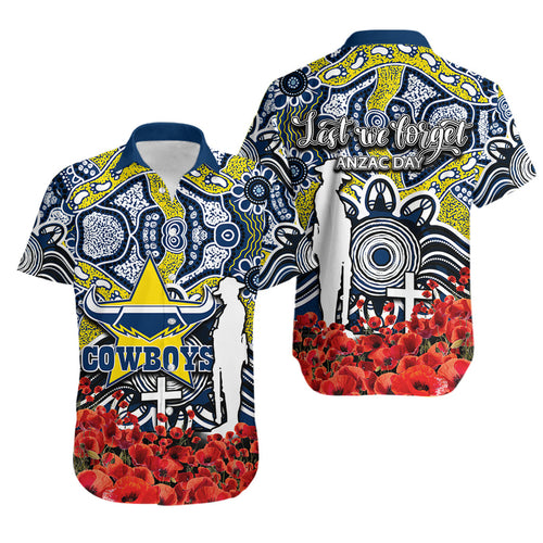 Cowboys Hawaiian Shirt Anzac Day Poppy Flowers With Aboriginal