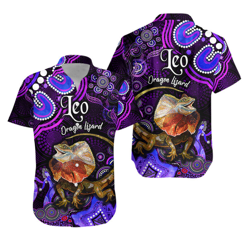 australian-astrology-hawaiian-shirt-leo-dragon-lizard-zodiac-aboriginal-vibes-purple
