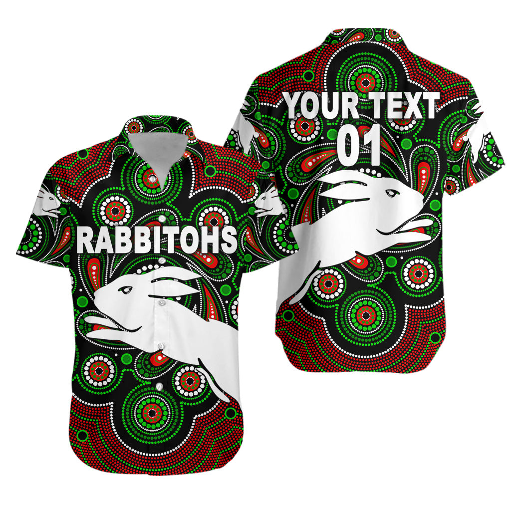 (Custom Personalised) South Sydney Rabbitohs Hawaiian Shirt 2021 Indigenous Vibes - Black, Custom Text And Number LT8 - Vibe Hoodie