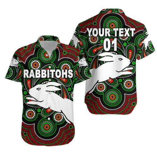 (Custom Personalised) South Sydney Rabbitohs Hawaiian Shirt 2021 Indigenous Vibes - Black, Custom Text And Number LT8 - Vibe Hoodie