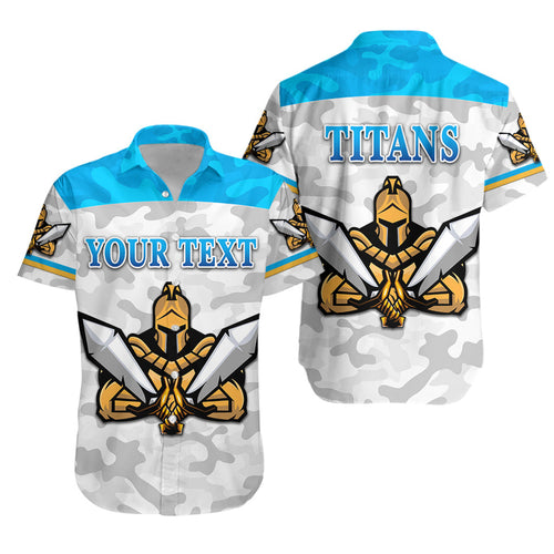 (Custom Personalised) Gold Coast Titans Hawaiian Shirt 2021 Gladiator Camouflage LT8 - Vibe Hoodie