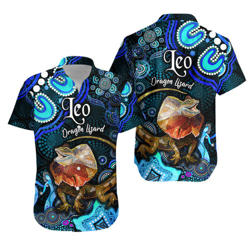 australian-astrology-hawaiian-shirt-leo-dragon-lizard-zodiac-aboriginal-vibes-blue