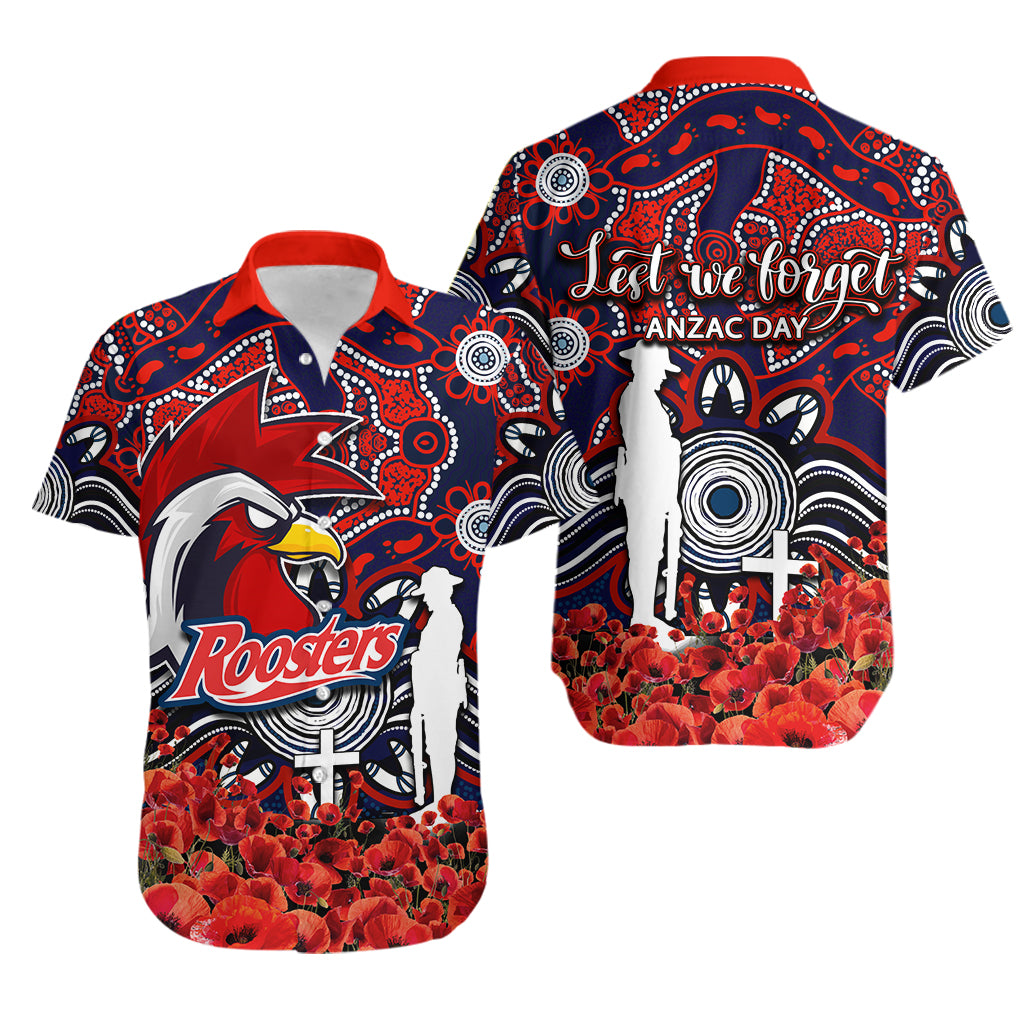 Roosters Hawaiian Shirt Anzac Day Poppy Flowers With Aboriginal