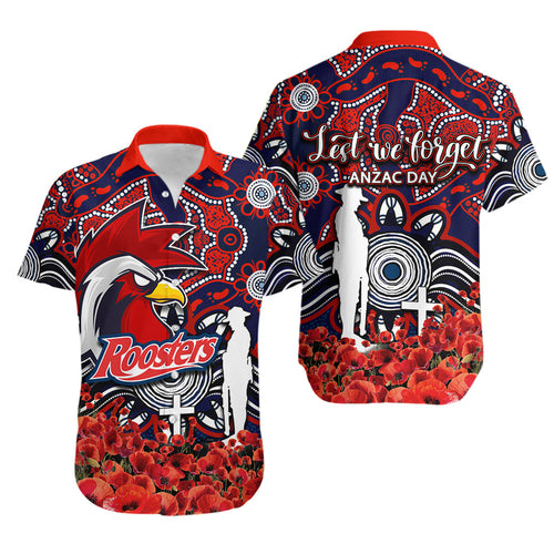 Roosters Hawaiian Shirt Anzac Day Poppy Flowers With Aboriginal