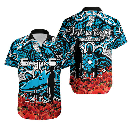 Sharks Hawaiian Shirt Anzac Day Poppy Flowers With Aboriginal