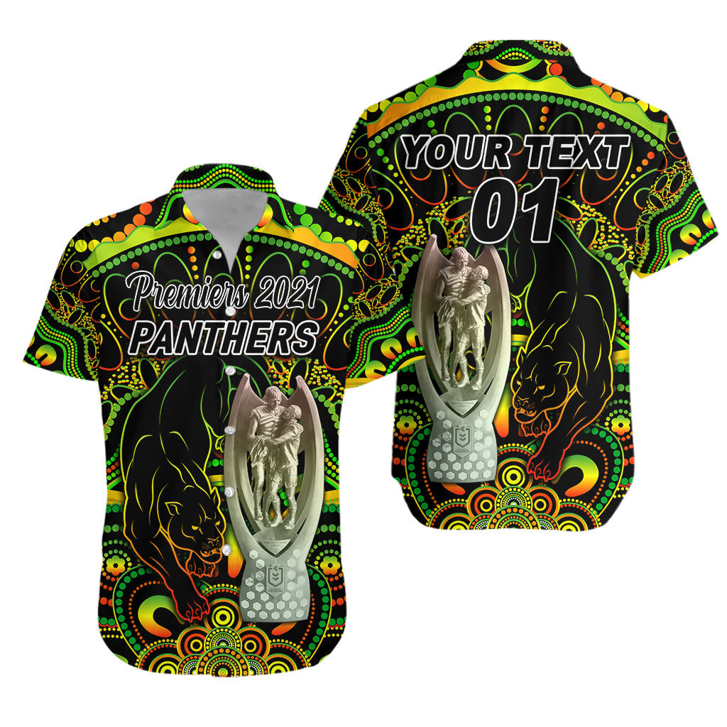 (Custom Personalised) Penrith Panthers Hawaiian Shirt 2021 Indigenous Premiers - Trophy, Custom Text And Number