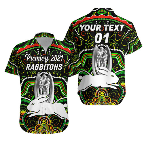 (Custom Personalised) South Sydney Rabbitohs Hawaiian Shirt 2021 Indigenous Premiers - Trophy - Black, Custom Text And Number