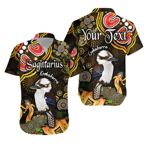 custom-personalised-australian-astrology-hawaiian-shirt-sagittarius-kookaburra-zodiac-aboriginal-vibes-gold
