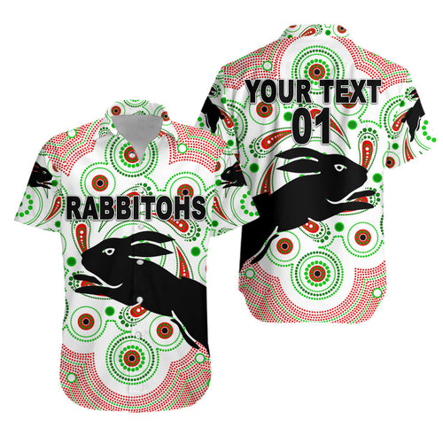 (Custom Personalised) South Sydney Rabbitohs Hawaiian Shirt 2021 Indigenous Vibes - White, Custom Text And Number LT8 - Vibe Hoodie
