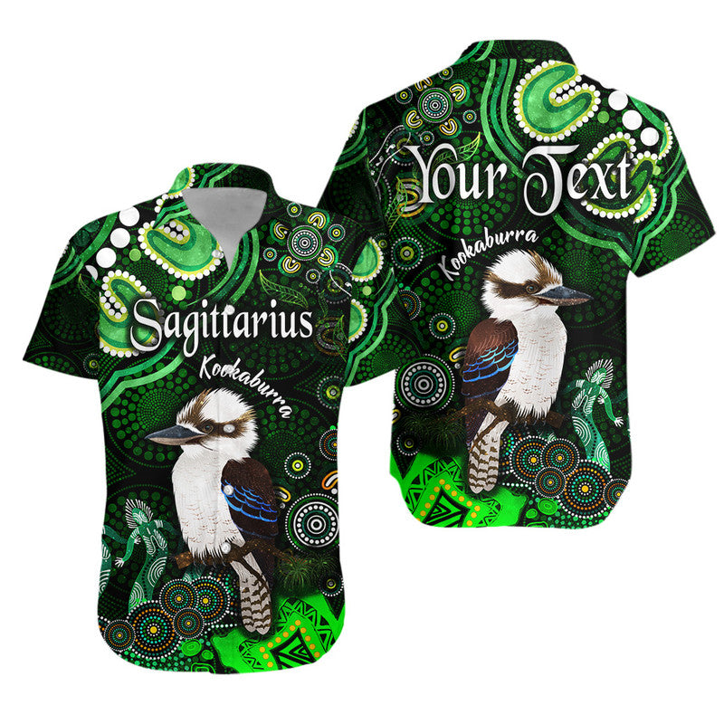 custom-personalised-australian-astrology-hawaiian-shirt-sagittarius-kookaburra-zodiac-aboriginal-vibes-green