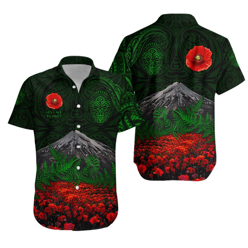 warriors-rugby-hawaiian-shirt-new-zealand-mount-taranaki-with-poppy-flowers-anzac-vibes-green-2
