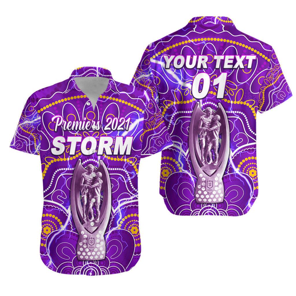 (Custom Personalised) Melbourne Storm Hawaiian Shirt 2021 Indigenous Premiers - Trophy, Custom Text And Number