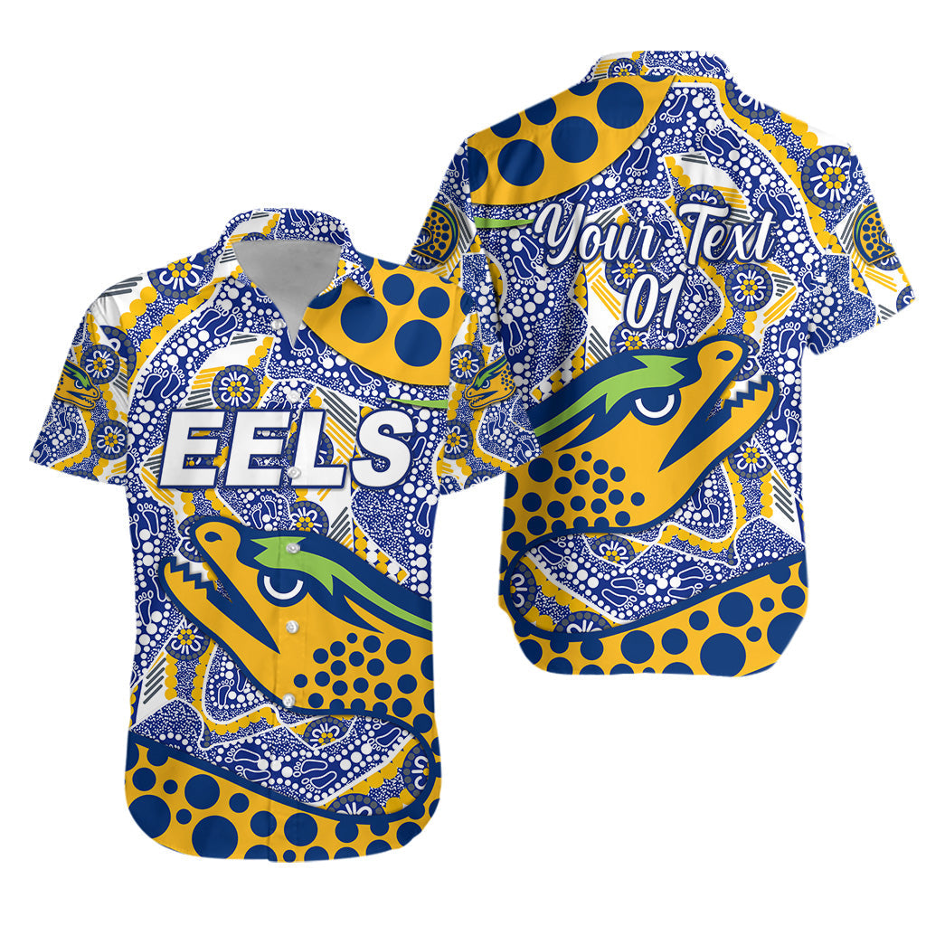 (Custom Personalised) Parramatta Eels Hawaiian Shirt 2021 Indigenous Simple Style - Blue, Custom Text And Number