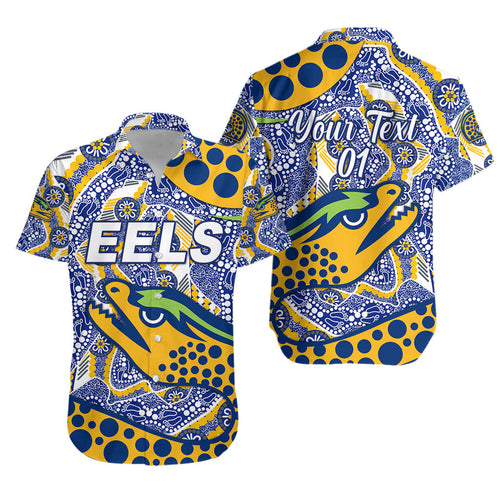 (Custom Personalised) Parramatta Eels Hawaiian Shirt 2021 Indigenous Simple Style - Blue, Custom Text And Number