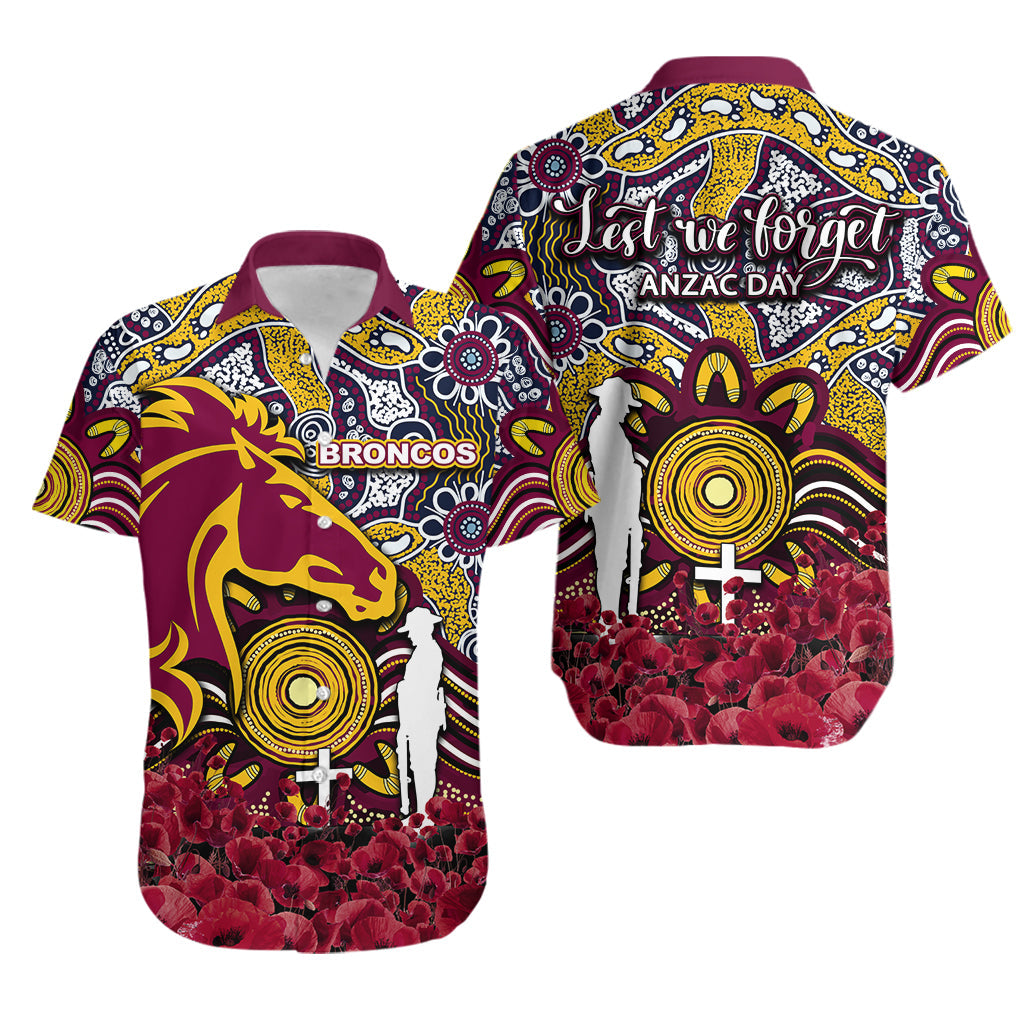 Brisbane Broncos Hawaiian Shirt Anzac Day Poppy Flowers With Aboriginal