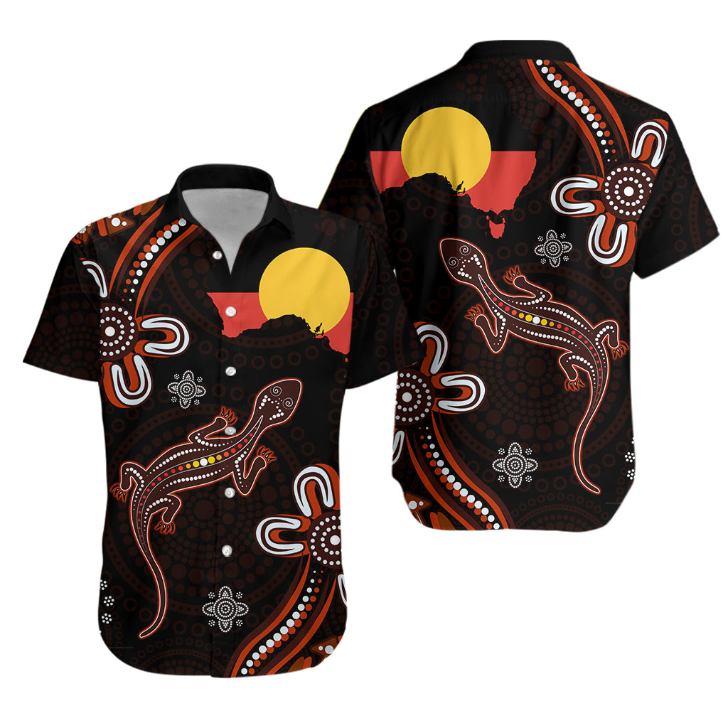Aboriginal Dot Hawaiian Shirt Lizard and Aboriginal Flag - Vibe Hoodie
