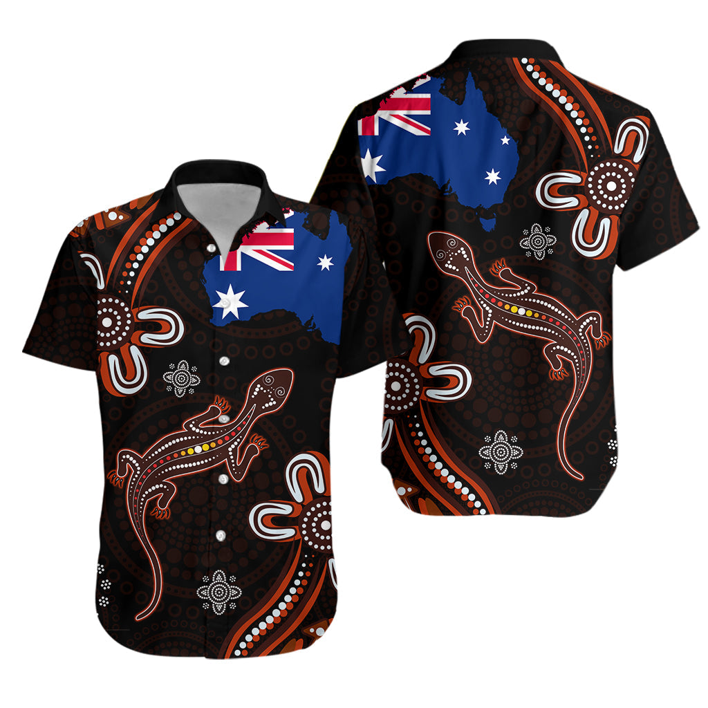 Aboriginal Dot Hawaiian Shirt Lizard and Flag - Vibe Hoodie