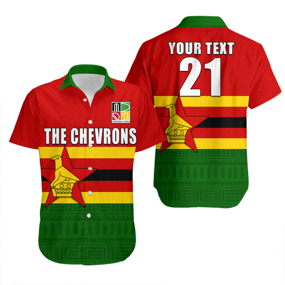 (Custom Personalised) The Chevrons Cricket Mix Zimbabwe Flag and Indigenous Pattern Hawaiian Shirt LT9