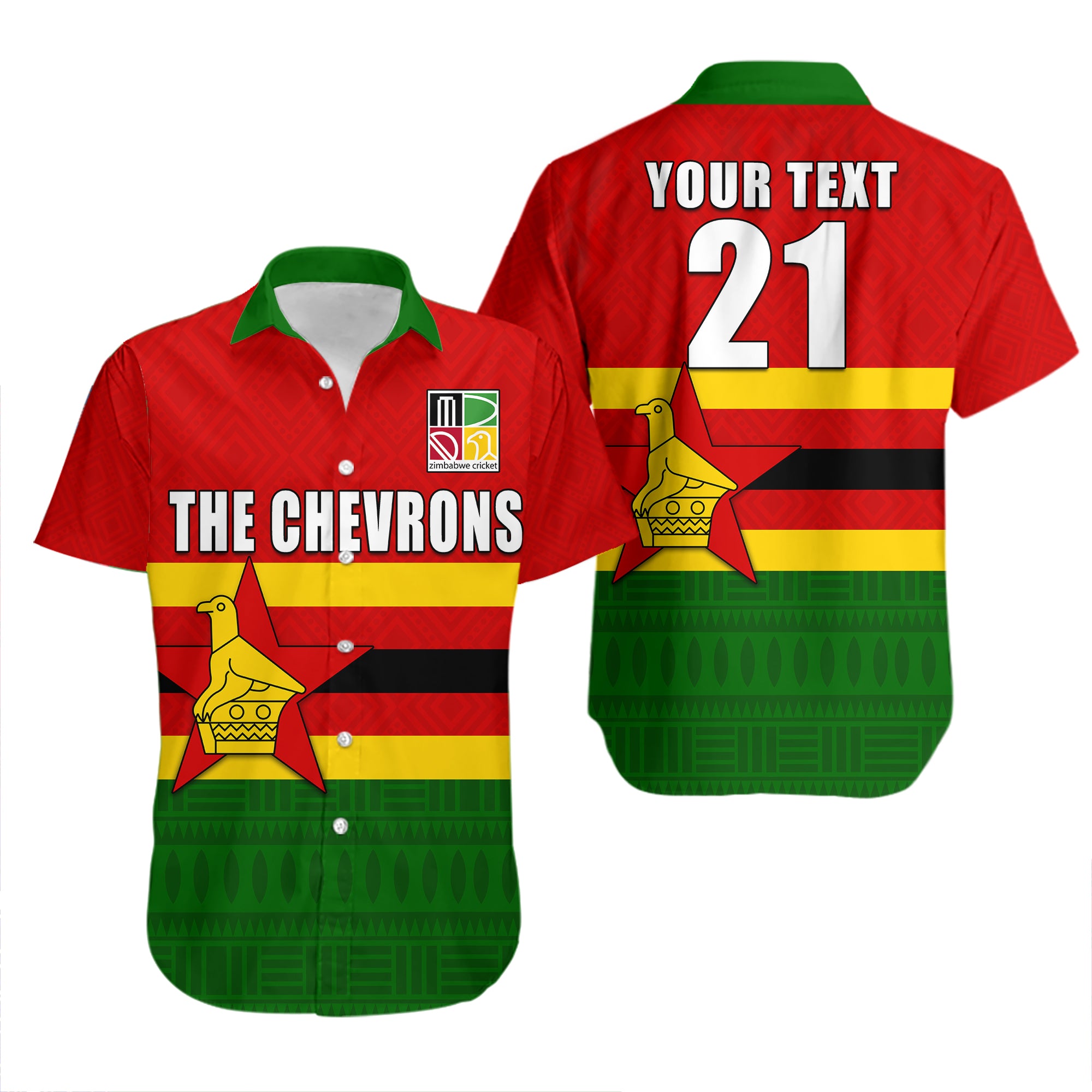 (Custom Personalised) The Chevrons Cricket Mix Zimbabwe Flag and Indigenous Pattern Hawaiian Shirt LT9