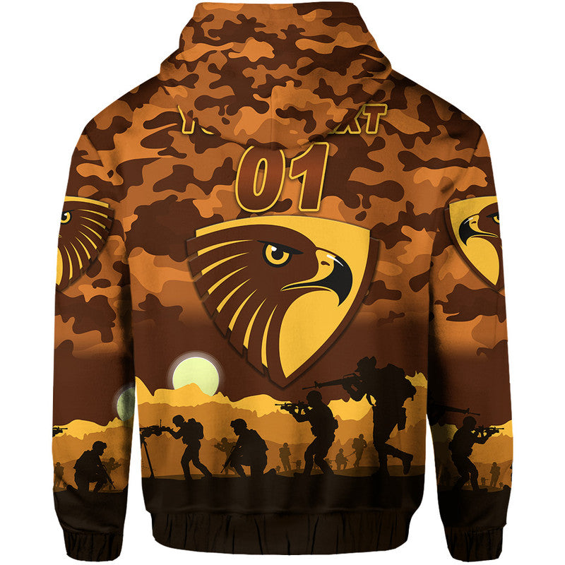 (Custom Personalised) Hawthorn Hawks ANZAC Zip Up And Pullover Hoodie Simple Style LT8