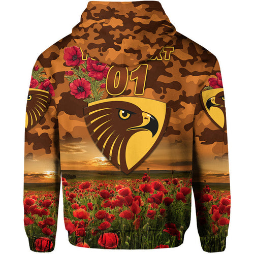 (Custom Personalised) Hawthorn Hawks ANZAC Zip Up And Pullover Hoodie Poppy Vibes LT8