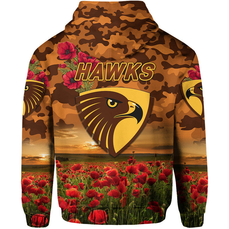 Hawthorn Hawks ANZAC Zip Up And Pullover Hoodie Poppy Vibes LT8