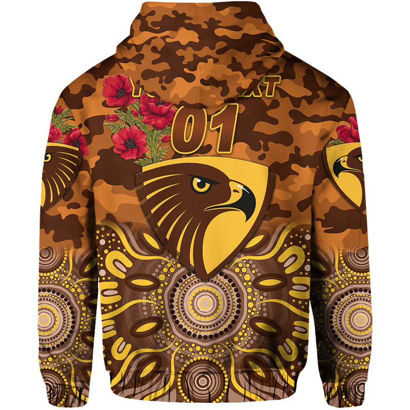 (Custom Personalised) Hawthorn Hawks ANZAC Zip Up And Pullover Hoodie Indigenous Vibes LT8
