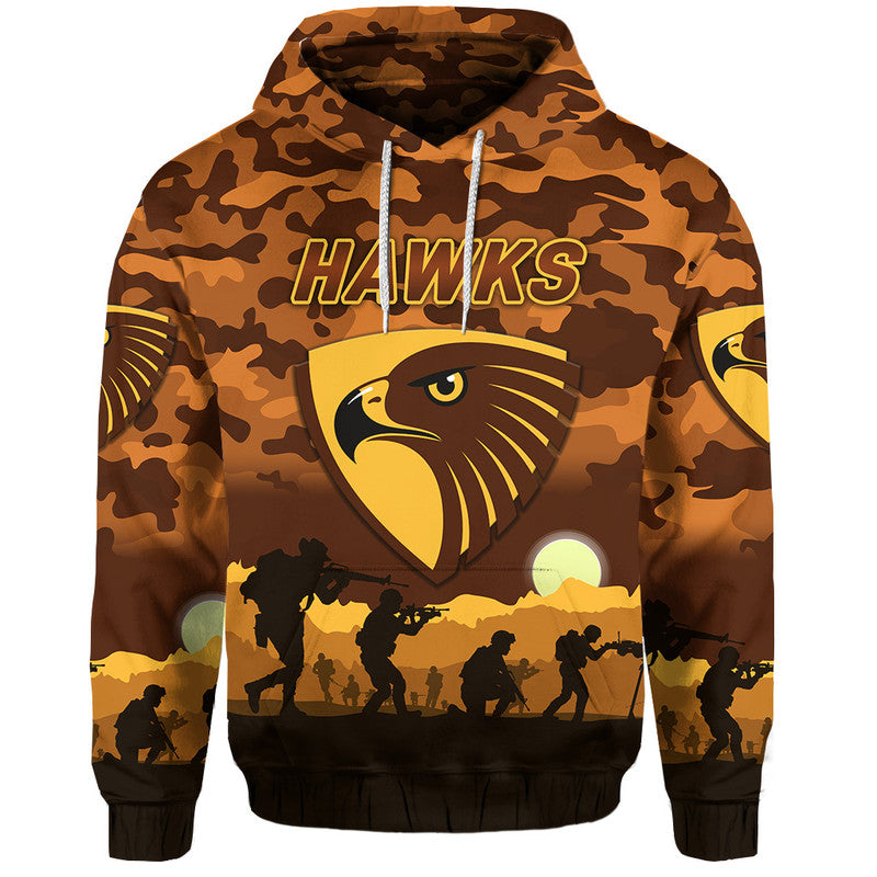 (Custom Personalised) Hawthorn Hawks ANZAC Zip Up And Pullover Hoodie Simple Style LT8