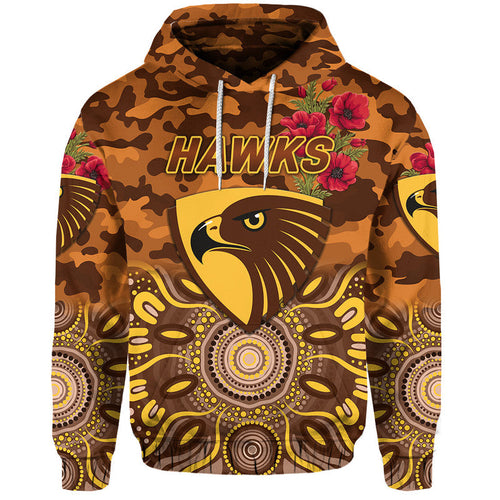 (Custom Personalised) Hawthorn Hawks ANZAC Zip Up And Pullover Hoodie Indigenous Vibes LT8