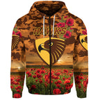 (Custom Personalised) Hawthorn Hawks ANZAC Zip Up And Pullover Hoodie Poppy Vibes LT8