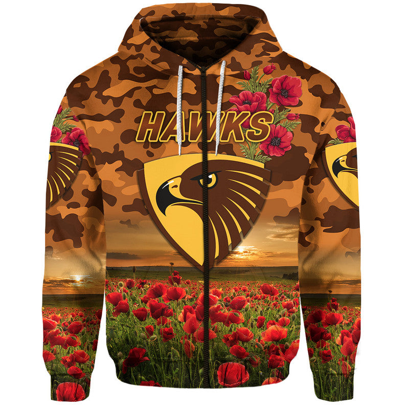 Hawthorn Hawks ANZAC Zip Up And Pullover Hoodie Poppy Vibes LT8
