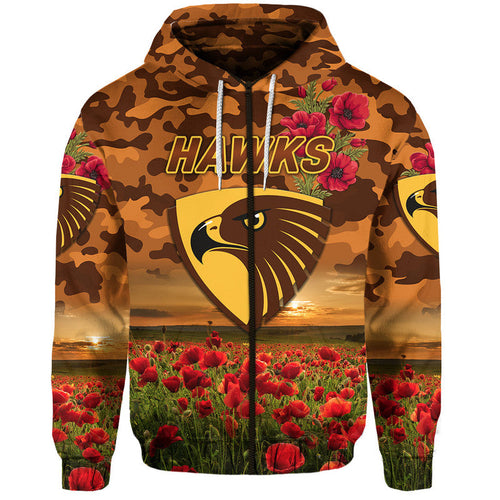 Hawthorn Hawks ANZAC Zip Up And Pullover Hoodie Poppy Vibes LT8