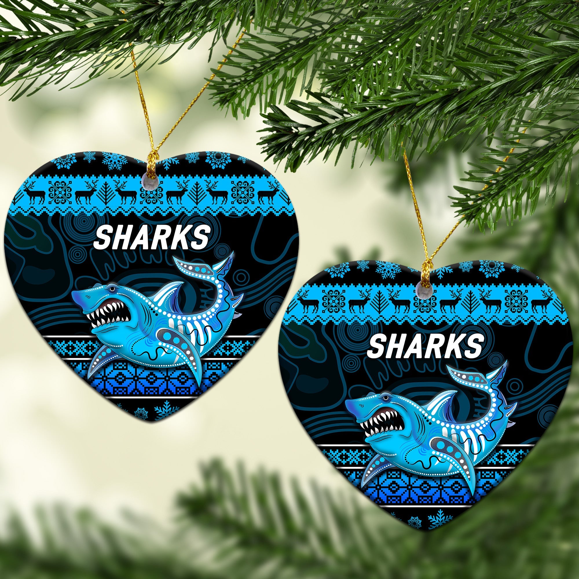 cronulla-sutherland-sharks-christmas-ornament-simple-style-black