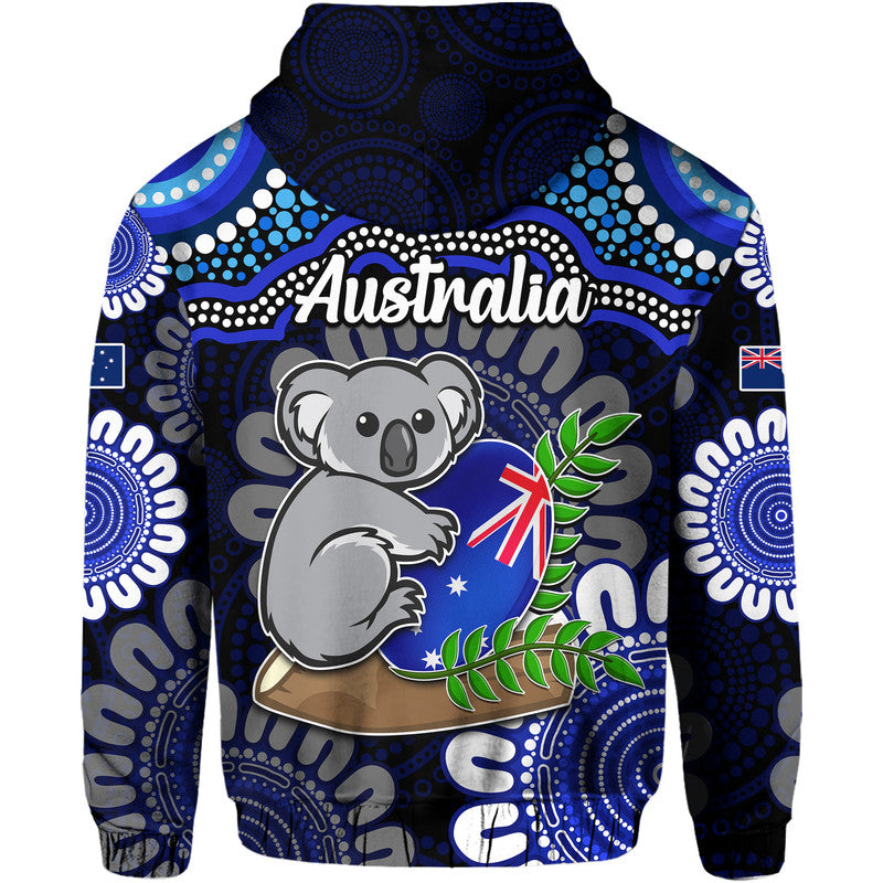 australia-koala-aboriginal-zip-up-and-pullover-hoodie-koala-hugging-rugby-ball-blue