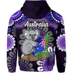 australia-koala-aboriginal-zip-up-and-pullover-hoodie-koala-hugging-rugby-ball-purple
