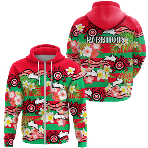 rabbitohs-rugby-zip-up-and-pullover-hoodie-tropical-flowers-and-palm-hawaiian-style