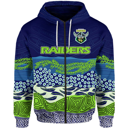 custom-text-and-number-canberra-the-green-machine-raiders-boomerang-indigenous-zip-up-and-pullover-hoodie