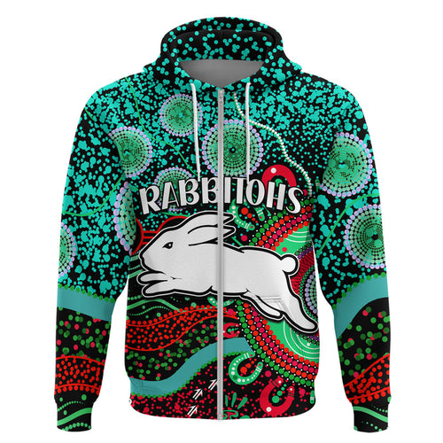 custom-personalised-rabbitohs-rugby-zip-up-and-pullover-hoodie-aboriginal-dots