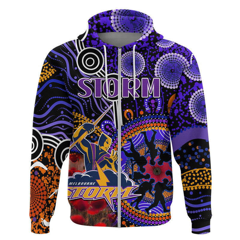 custom-personalised-storm-rugby-anzac-zip-up-and-pullover-hoodie-aboriginal-military-and-poppy-flowers