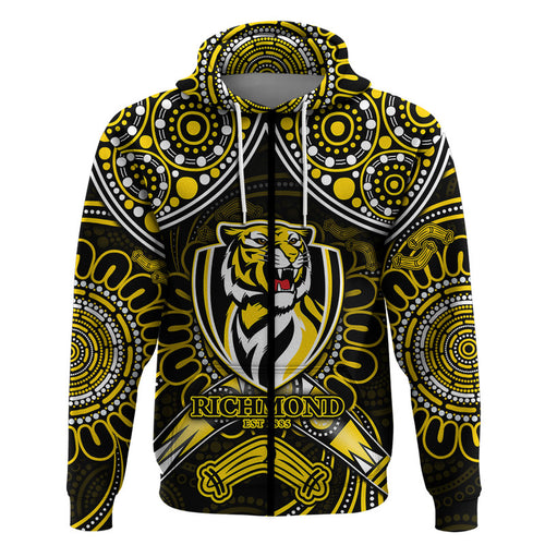 custom-personalised-richmond-tigers-football-zip-up-and-pullover-hoodie-boomerang-indigenous-dots