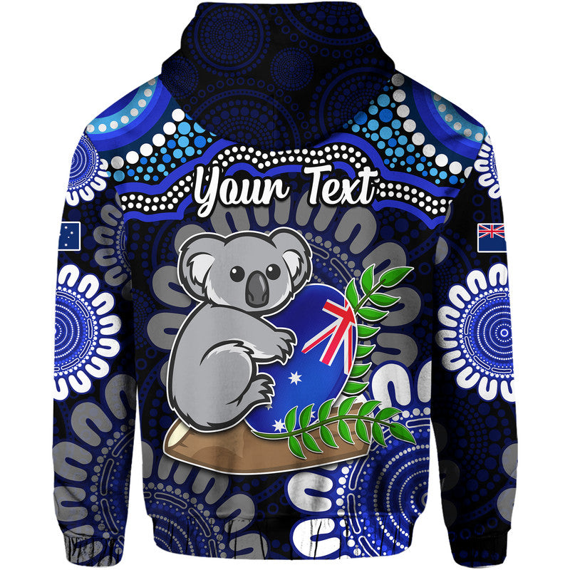custom-personalised-australia-koala-aboriginal-zip-up-and-pullover-hoodie-koala-hugging-rugby-ball-blue