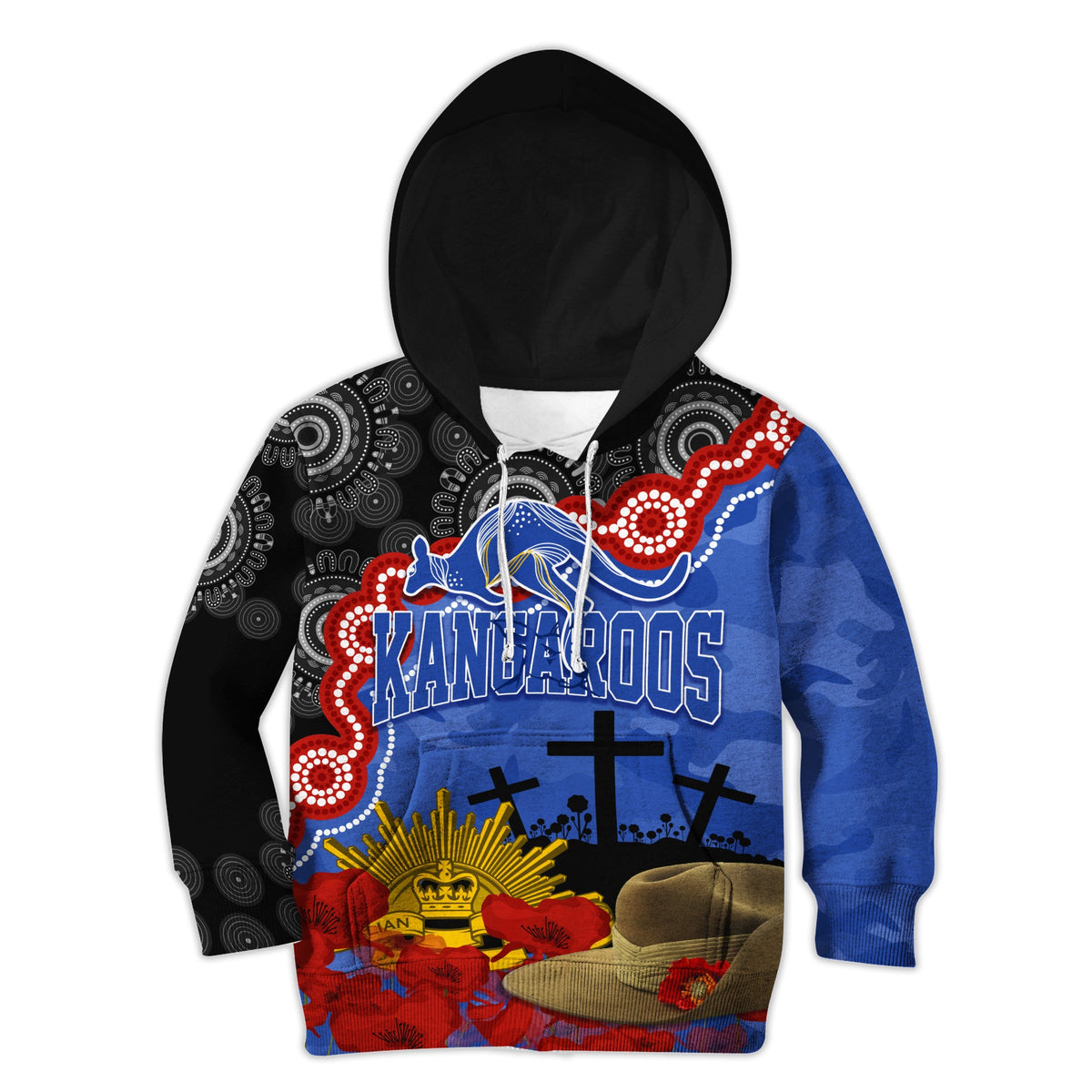 kangaroos-football-anzac-2023-hoodie-kid-aboriginal-mix-slouch-hat