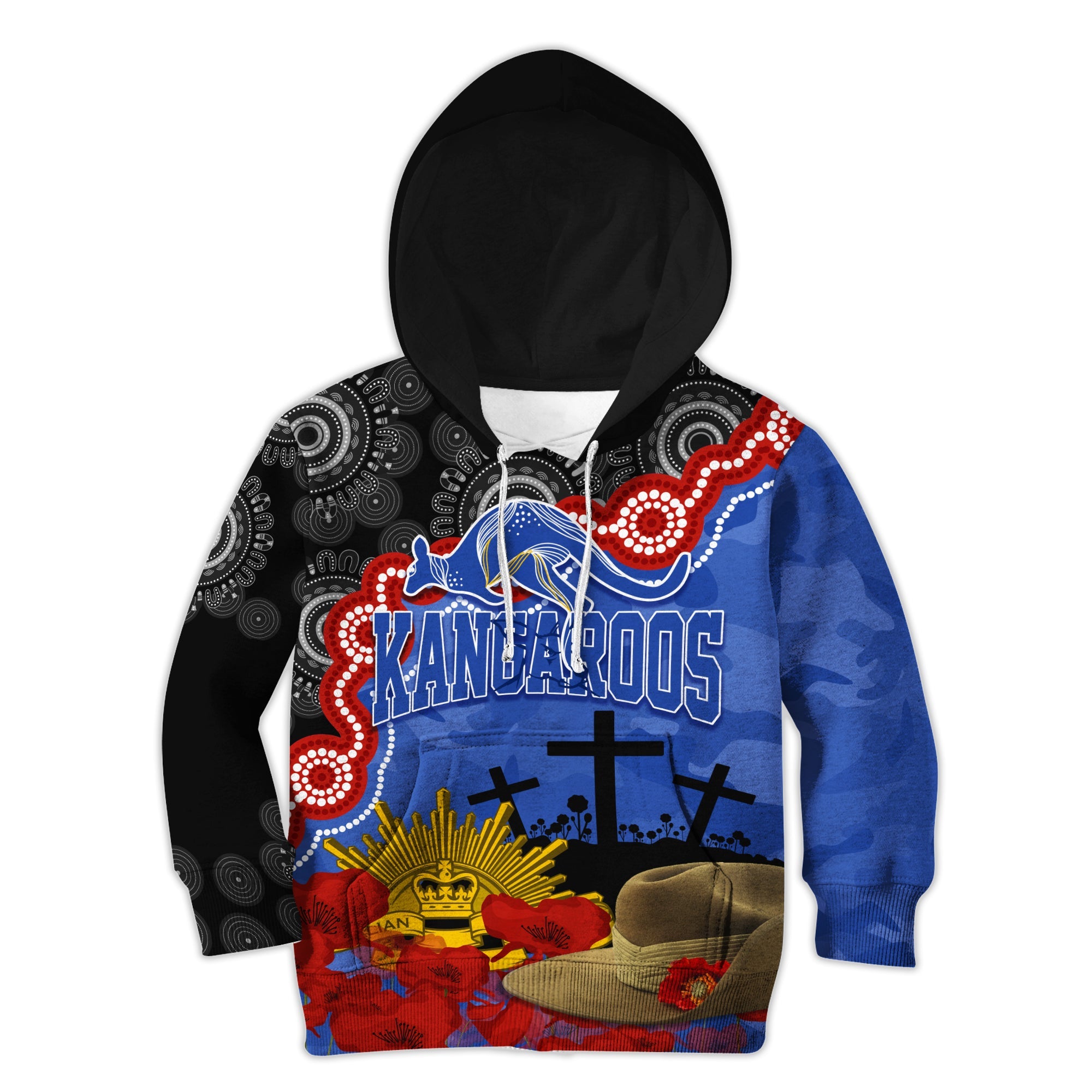 kangaroos-football-anzac-2023-hoodie-kid-aboriginal-mix-slouch-hat