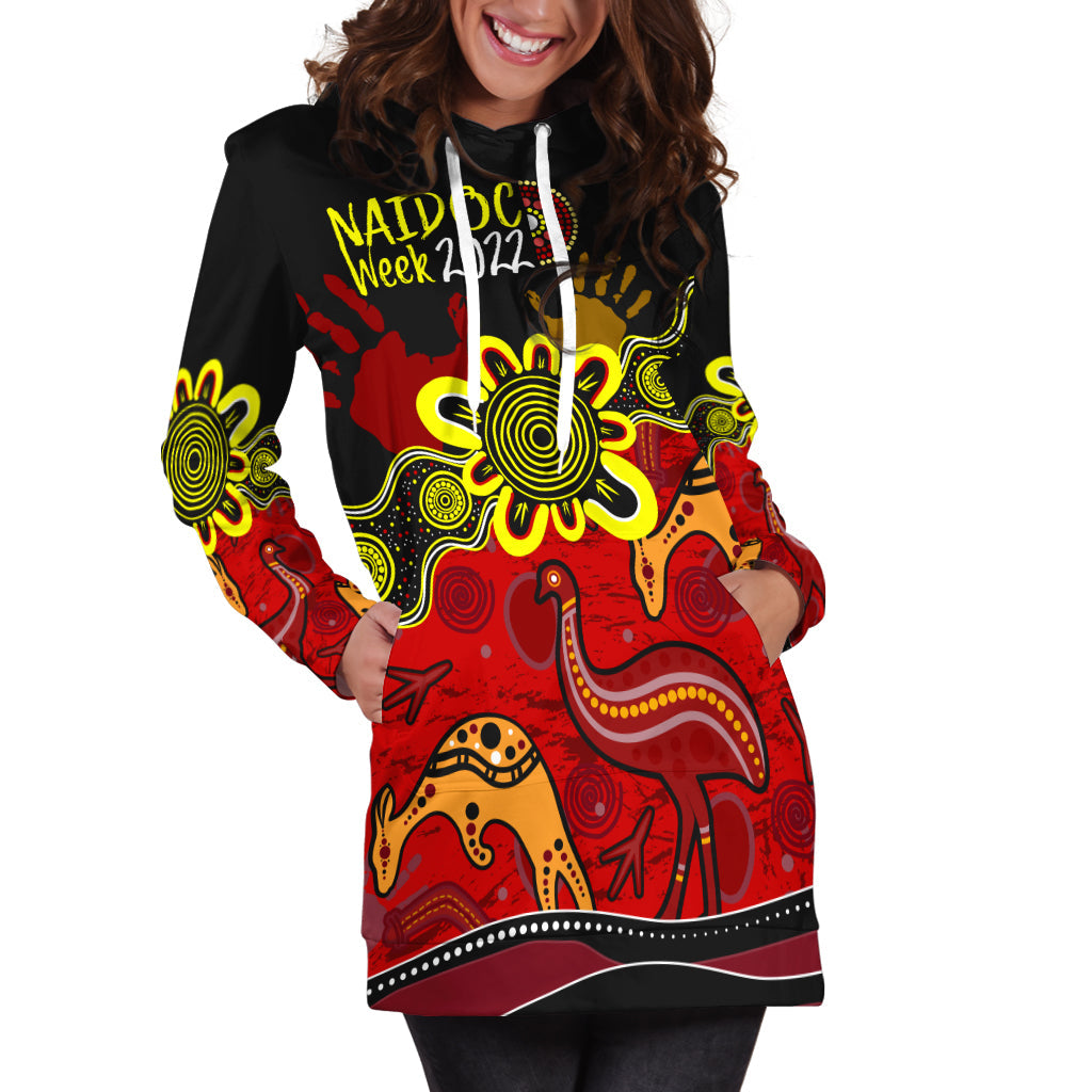 indigenous-naidoc-week-2022-hoodie-dress-kangaroo-and-emu-birds