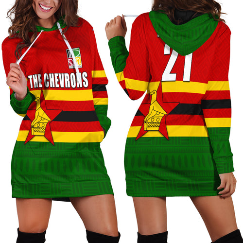 (Custom Personalised) The Chevrons Cricket Mix Zimbabwe Flag and Indigenous Pattern Hoodie Dress LT9