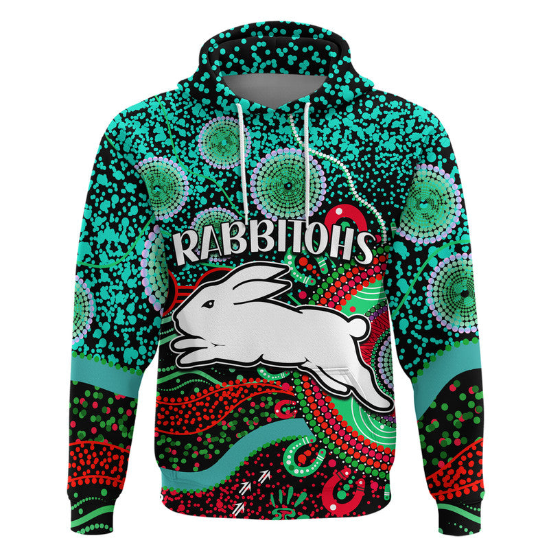 custom-personalised-rabbitohs-rugby-zip-up-and-pullover-hoodie-aboriginal-dots