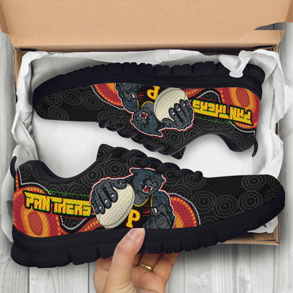 panthers-rugby-sneakers-panthers-aboriginal-with-rugby-ball-indigenous-style-of-dot-painting-traditional-sneakers
