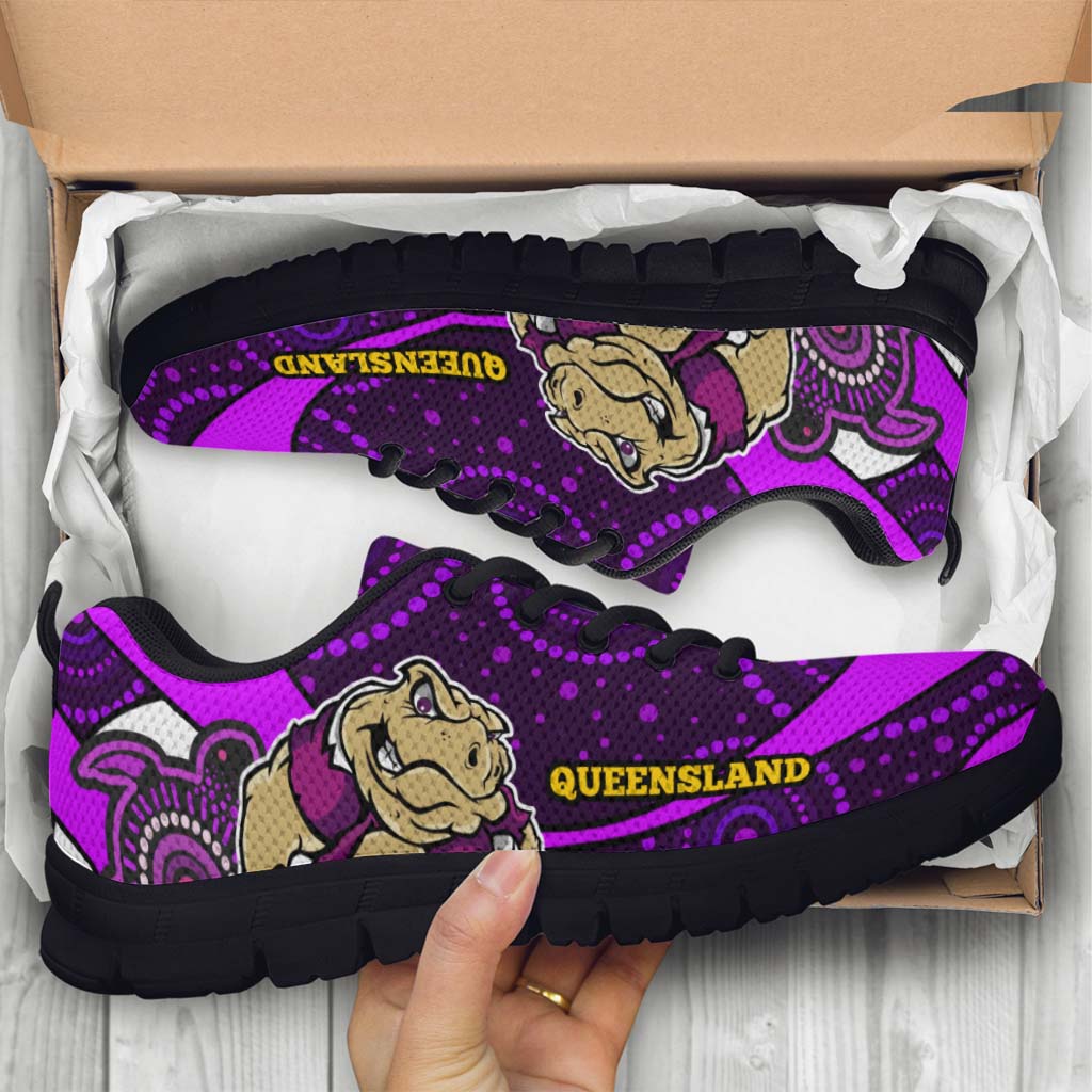 queensland-rugby-league-sneakers-queensland-maroons-mascot-with-aboriginal-art-state-of-origin-sneakers