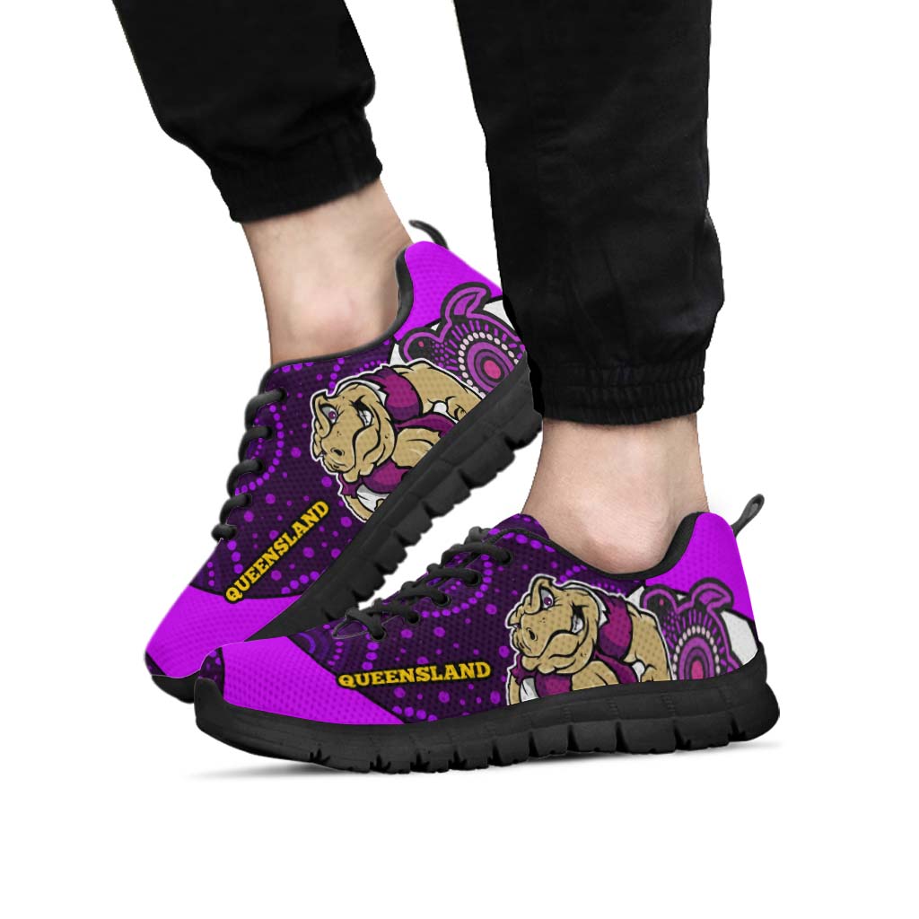 queensland-rugby-league-sneakers-queensland-maroons-mascot-with-aboriginal-art-state-of-origin-sneakers